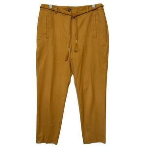 Chico’s Textured Ankle Trouser Size 1 US 8 Mustard Yellow Rope Belt Dress Pants